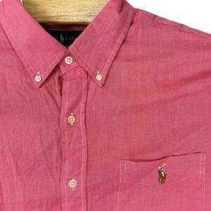 Ralph Lauren Chambray Oxford Shirt Mens XL Pink Slim Fit Flesh Pony Pocket